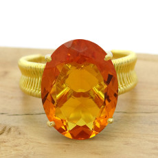 Anel Aramado Oval com Citrino, em Ouro Amarelo 18 Kilates